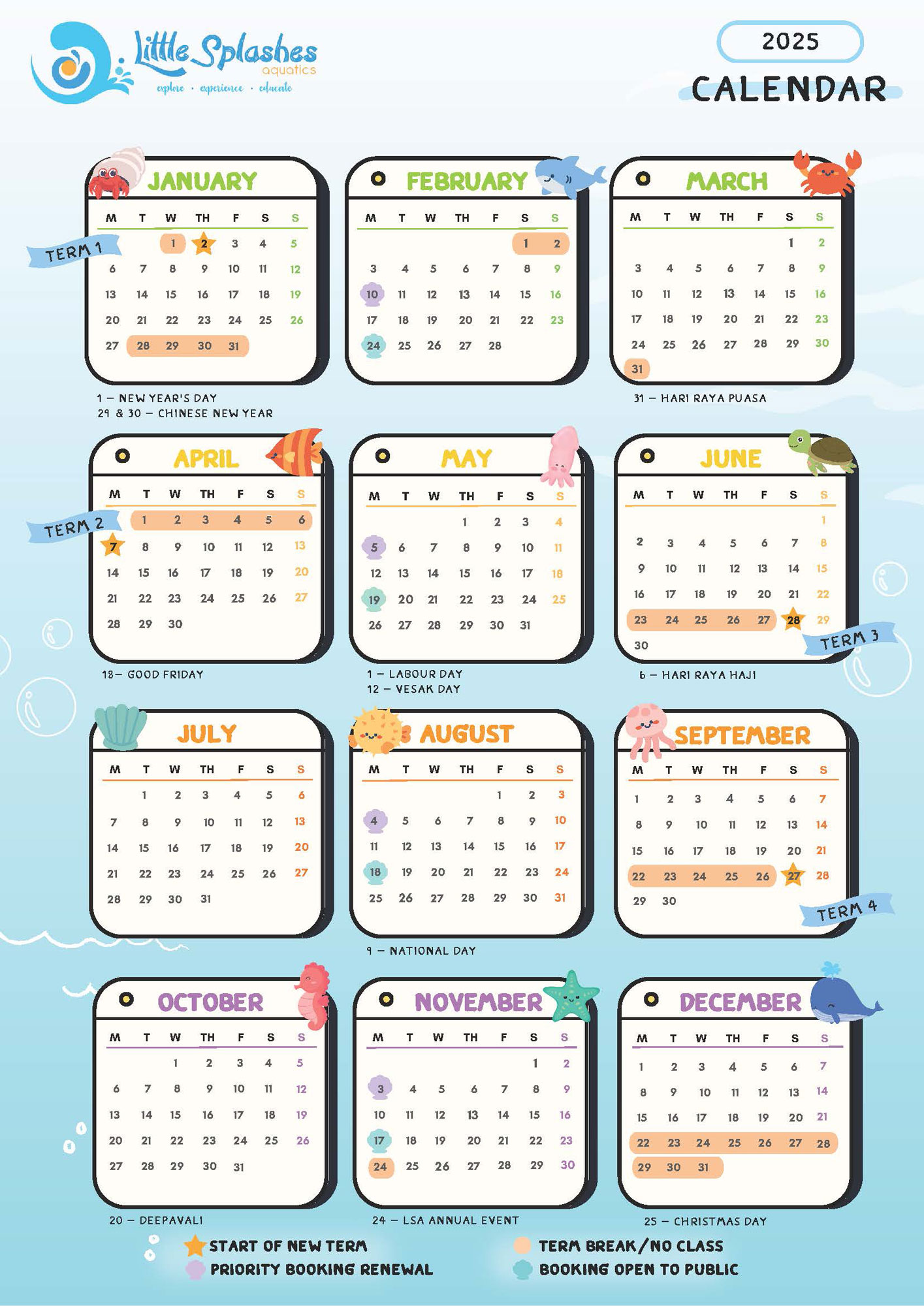 Little Splashes Aquatics 2025 Calendar